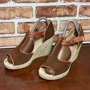 A.P.C. Judith Brown Suede T-Strap Wedge Sandals Size 10/EU 40